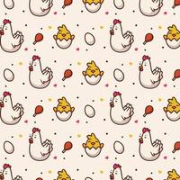 seamless cute chicken and egg pattern vector