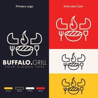 simple minimalist barbecue buffalo head logo design vector