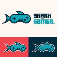 simple minimalist shark fish gamepad joystick logo design vector