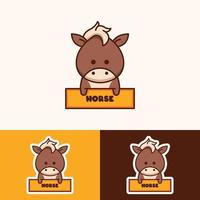 cute animal horse holding name logo design vector