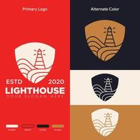 simple minimalist lighthouse shield logo design vector