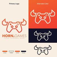 simple minimalist joystick gamepad with demon horn gaming logo design vector