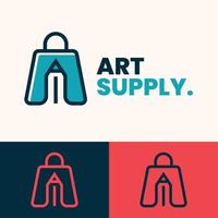 simple minimalist pencil shopping bag logo design vector
