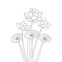 blossom water lily flower detail line art drawing coloring page for print vector