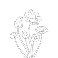 dibujo a mano de la página para colorear de la flor del lirio de agua con un diseño de arte de línea detallado vector