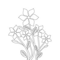 flower set illustration of line drawing silhouette coloring page on black and white background vector