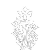 vector flower line drawing coloring page detailed outline stroke on black and white background