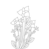 line drawing artwork of coloring page flower on contour black ink design vector