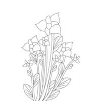 line drawing artwork of coloring page flower on contour black ink design vector