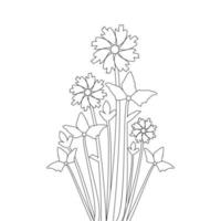 flower hand drawn coloring page template of print artwork with blooming petal vector
