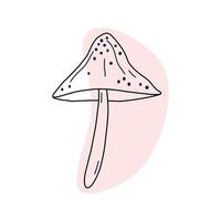 Hand drawn mushroom with purple dots doodle style, vector illustration isolated on white background. Black outline nature product, decorative design element