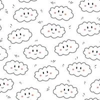 Seamless pattern with cute hand drawn clouds doodle style, vector illustration on white background. Black outline, nice wrapping and packaging decorative design