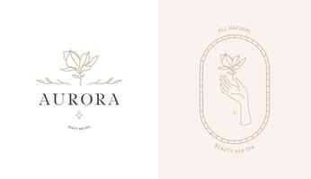 Illustration of logo template with magnolia flower and female hand vector