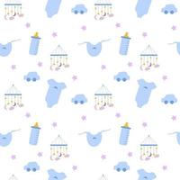 Children's seamless pattern for boys with blue objects, with round spots. vector
