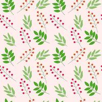 Seamless pattern with red cranberries and leaves on a pastel background. vector