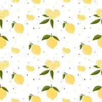 Vector seamless pattern with lemons and leaves. On a white background