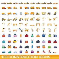 100 iconos de construcción, estilo de dibujos animados vector