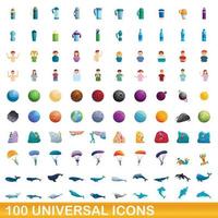 100 universal icons set, cartoon style vector