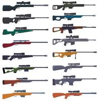 Sniper weapon icons set, cartoon style vector