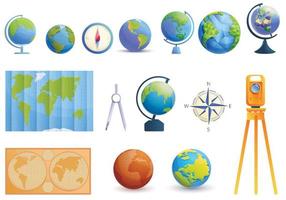 Cartographer icons set, cartoon style vector
