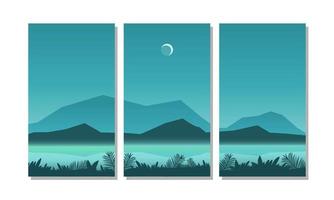 fondo de pantalla de montañas planas con paisaje de lago vector