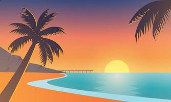 puesta de sol en la ilustración de la playa, fondo de verano de la naturaleza vector