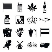 Netherlands icons set, black simple style vector