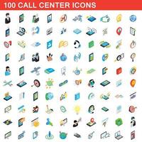 100 call center icons set, isometric 3d style vector