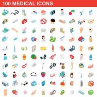 100 medical icons set, isometric 3d style vector