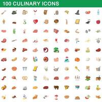 100 iconos culinarios, estilo de dibujos animados vector