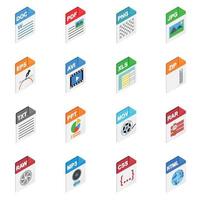 File Types icons, isometric 3d style vector