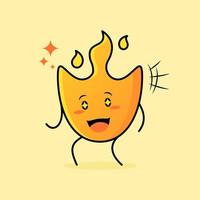 linda caricatura de fuego con expresión feliz. boca abierta y ojos chispeantes. adecuado para logotipos, iconos, símbolos o mascotas vector