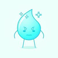 cute water cartoon with angry expression. blue and white. stand and stare. suitable for logos, icons, symbols or mascots vector