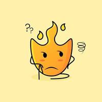 cute fire cartoon with thinking expression and sit down. suitable for logos, icons, symbols or mascots vector