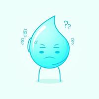 Linda caricatura de agua con expresión de pensamiento, una mano en la cabeza y ojos cerrados. azul y blanco. adecuado para emoticonos, logotipos, mascotas y símbolos vector