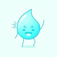 cute water cartoon with smile and happy expression. close eyes and one hand up. suitable for logos, icons, symbols or mascots. blue and white vector