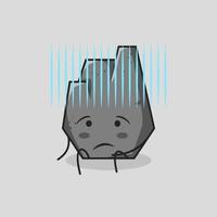 cute stone cartoon with hopeless expression and sit down. suitable for emoticon, logo, mascot and icon. grey vector