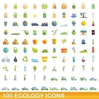 100 iconos de ecología, estilo de dibujos animados vector