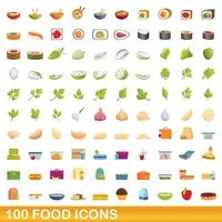 100 food icons set, cartoon style vector