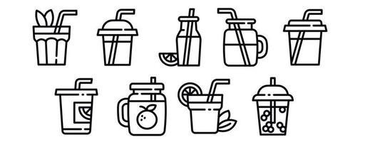 Smoothie icons set, outline style vector