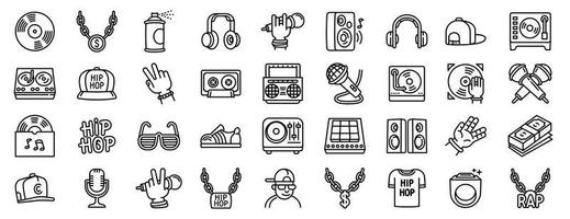Hiphop icons set, outline style vector