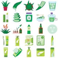 Aloe vera icons set, flat style vector