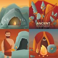 Stone age banner set, cartoon style vector