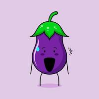 cute eggplant character with shocked expression and mouth open. green and purple. suitable for emoticon, logo, mascot or sticker vector