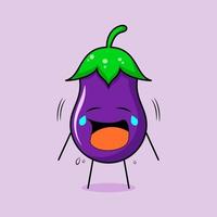 lindo personaje de berenjena con expresión de llanto. verde y morado. adecuado para emoticonos, logotipos, mascotas vector