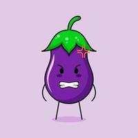 cute eggplant character with angry expression. suitable for emoticon, logo, mascot. grinning vector