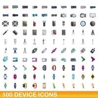 100 device icons set, cartoon style vector