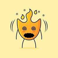 cute fire cartoon with dizzy expression. mouth open and eyes roll. suitable for logos, icons, symbols or mascots vector