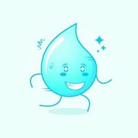 linda caricatura de agua con expresión feliz, ojos brillantes, correr y sonreír. adecuado para emoticonos, logotipos, mascotas e iconos. azul y blanco vector