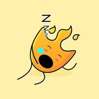 cute fire cartoon with sleep expression. suitable for logos, icons, symbols or mascots vector